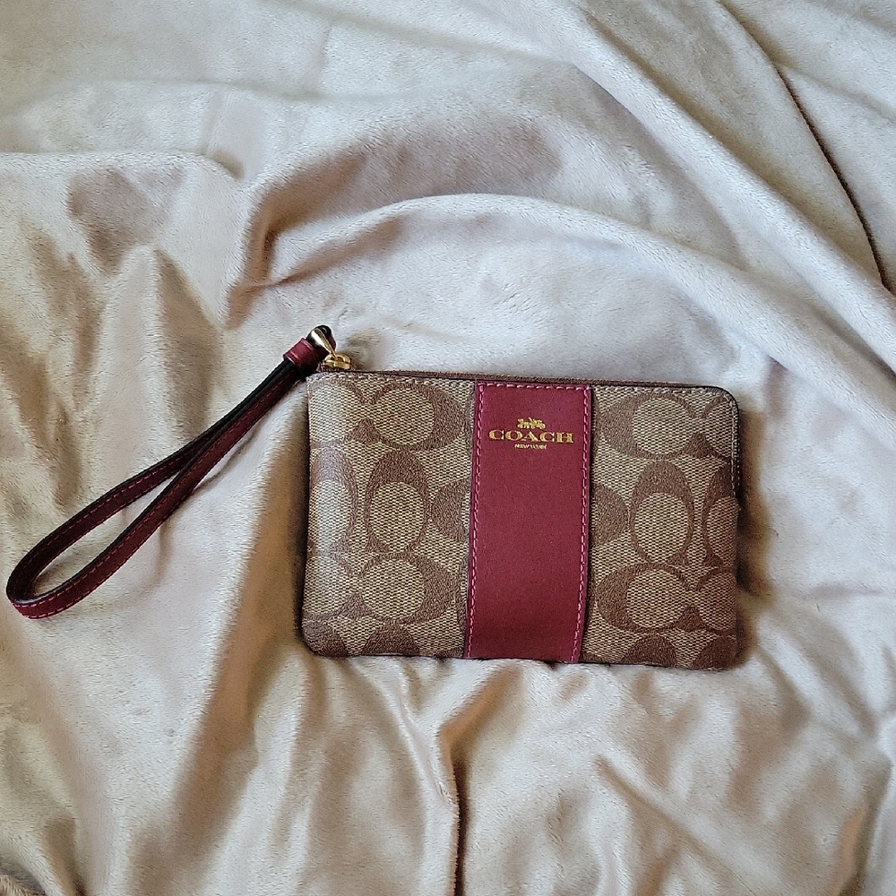 Coach Brown and Burgundy Wristlet